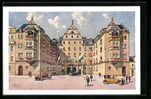 Künstler-AK Dresden A., Hotel und Vereinshaus Hospiz Zinzendorfstrasse 17-21