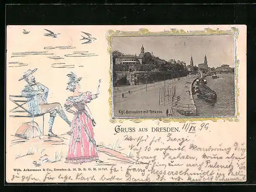 AK Dresden, Kgl. Belvedere mit Terrasse