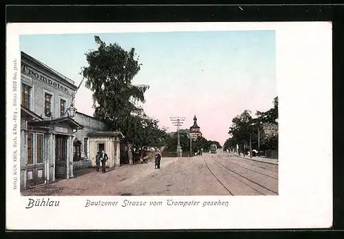 Goldfenster-AK Dresden-Bühlau, Bautzener Strasse vom Trompeter gesehen