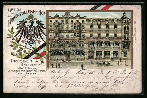 Lithographie Dresden, Gasthaus Hohenzollern-Hof, Breitestrasse 5