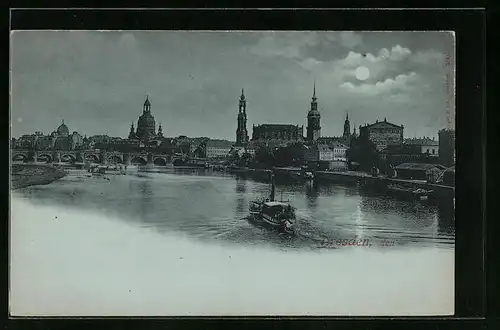 Mondschein-AK Dresden, Panorama hinter der Elbe