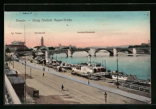 AK Dresden, König Friedrich August-Brücke mit Fernheizwerk