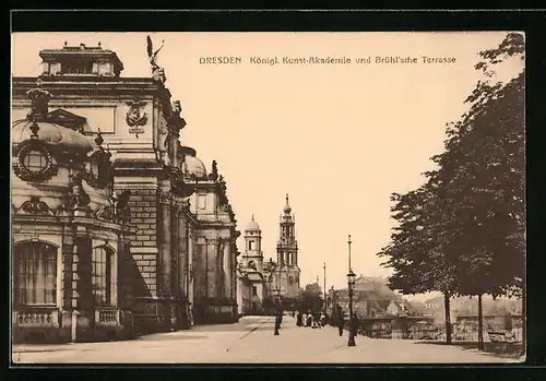 AK Dresden, Kgl. Kunst-Akademie und Brühl`sche Terrasse