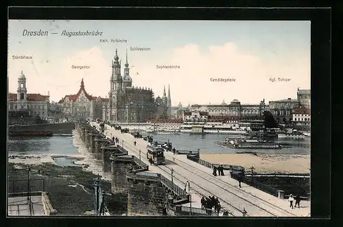 AK Dresden, Augustusbrücke mit Tram