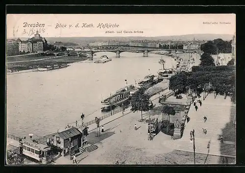 AK Dresden, Blick von der Kath. Hofkirche, mit Schiffen