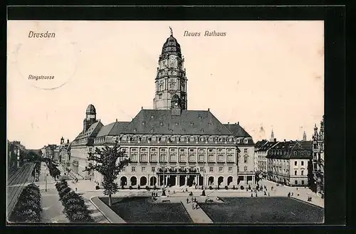 AK Dresden, Neues Rathaus aus der Vogelschau