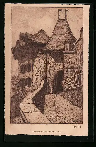 Künstler-AK Thun, Eingang zur Burg