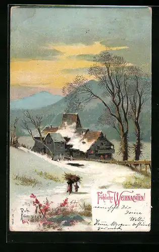 Künstler-AK Robert Kämmerer: Weihnachtsgrüsse, Auf dem Heimweg mit genügend Feuerholz