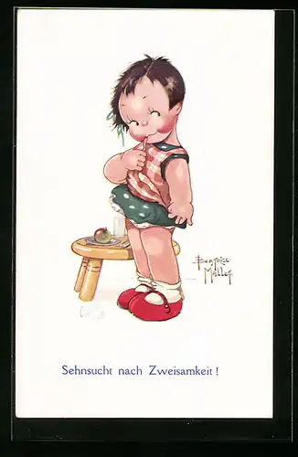 Künstler-AK Beatrice Mallet: Sehnsucht nach Zweisamigkeit, Mädchen mit verlegendem Blick