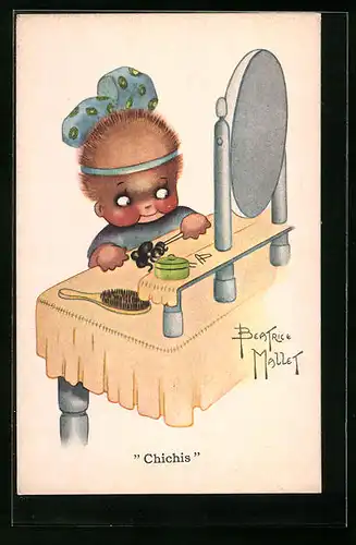 Künstler-AK Beatrice Mallet: Chichis, Kleines Kind mit Igeloptik