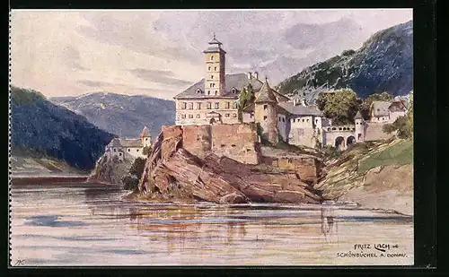 Künstler-AK Fritz Lach: Schönbüchel a. Donau, Schloss und Kloster