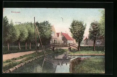 AK Westzaan, Partie in der Wohnsiedlung mit Brücke