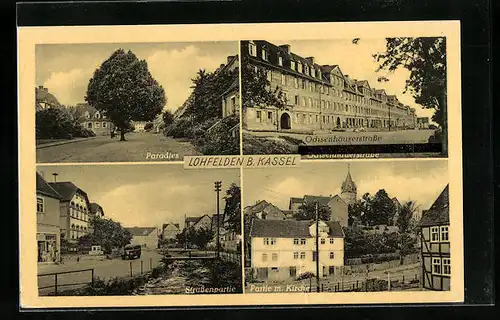 AK Lohfelden b. Kassel, Paradies, Ochsenhäuserstrasse, Partie mit Kirche