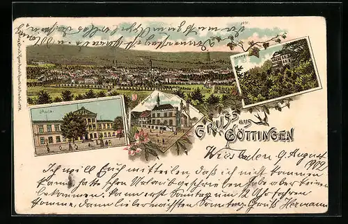 Lithographie Göttingen, Aula, Rathaus, Rohns