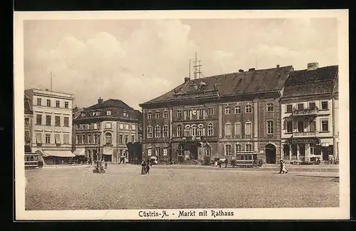 AK Cüstrin, Markt mit Rathaus