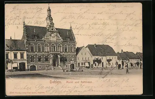 AK Dahlen, Markt mit Rathaus