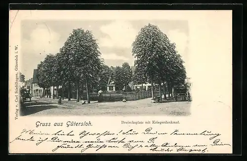AK Gütersloh, Dreiecksplatz mit Kriegerdenkmal