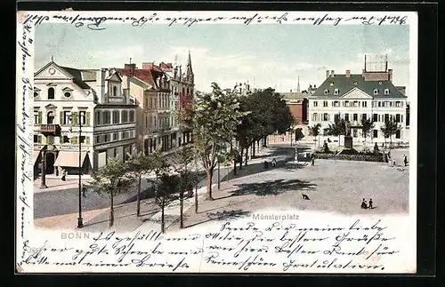 AK Bonn, Münsterplatz mit Denkmal