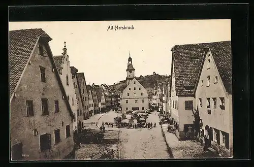 AK Alt-Hersbruck, Strassenpartie mit Kirche und Markt aus der Vogelschau