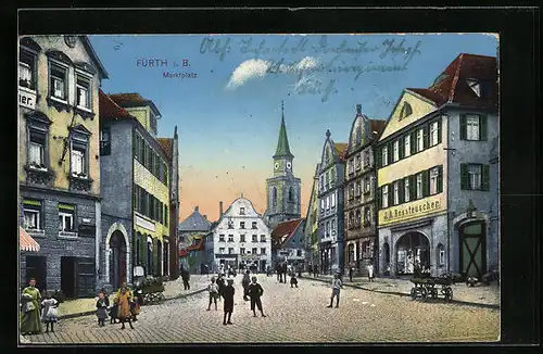 AK Fürth i. B., Marktplatz mit Geschäft J. A. Rossteuscher