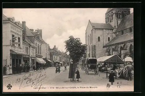 AK Selles-sur-Cher, La Place du Marché