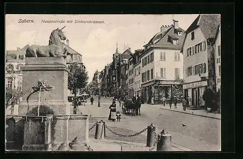 AK Zabern, Hauptstrasse mit Einhornbrunnen