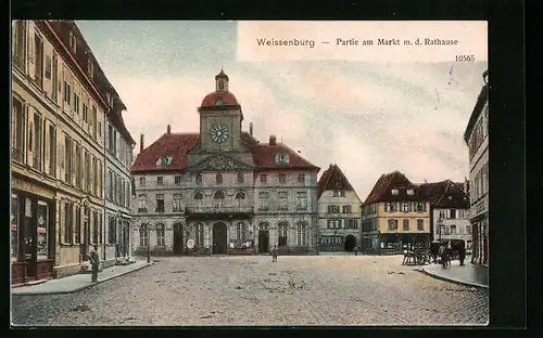 AK Weissenburg, Partie am Markt mit Rathaus