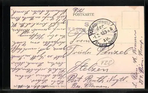 Künstler-AK Etival, Ortspartie nach dem Krieg