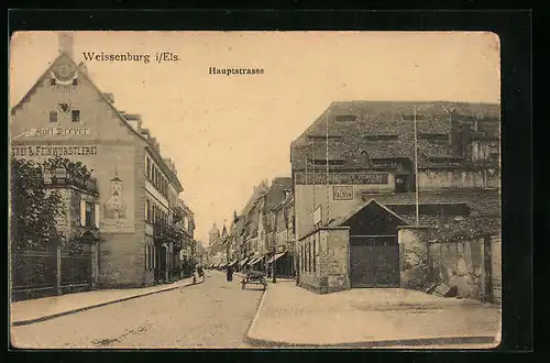 AK Weissenburg /Els., Hauptstrasse mit Reklameschildern