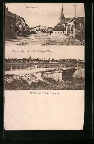 AK Gerden / Lagarde, Dorfstrasse, Blick über den Rhein-Marne-Kanal