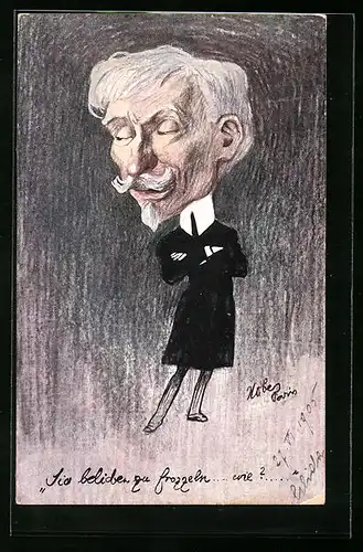 Künstler-AK sign. Leo Kober: Sie beginnen zu frozzeln...wie? Karikatur eines älteren Herren