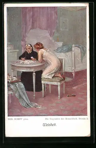 Künstler-AK Fritz Baumgarten: Weisheit, Junge Frau mit einer Hellseherin