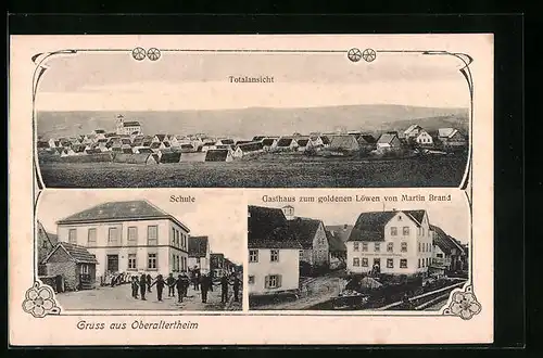 AK Oberaltertheim, Gasthaus zum goldenen Löwen, Schule, Totalansicht