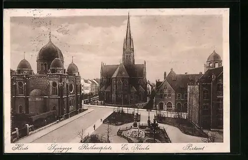 AK Hörde, Synagoge, Rathausplatz, Ev. Kirche, Postamt
