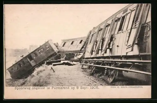 AK Purmerend, Spoorweg ongeluk te Purmerend op 5 Sept. 1905, Eisenbahnkatastrophe