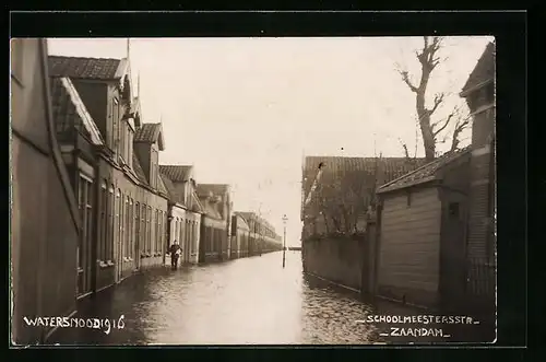 Foto-AK Zaandam, Schoolmeesterstr., Hochwasser 1916