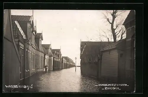 Foto-AK Zaandam, Schoolmeestersstr, Hochwasser 1916
