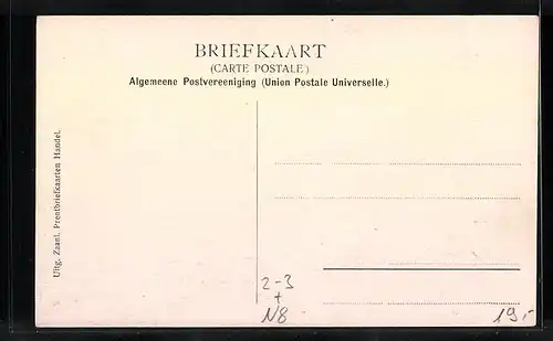 AK Zaandam, Panorama, Nederlandsche Posterijen, Binnenlandsche Postwissel, Postbote mit Brief durch zerrissenes Papier