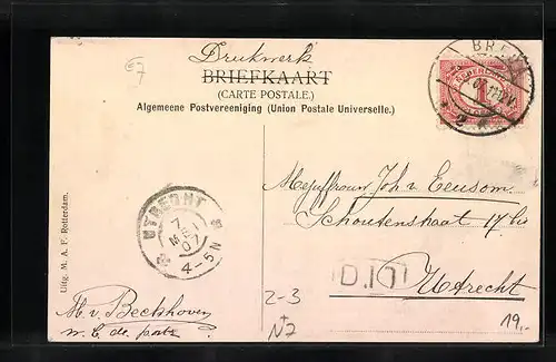 AK Ginneken, Bouvigne, Nederlandsche Posterijen, Binnenlandsche Postwissel, Postbote mit Brief
