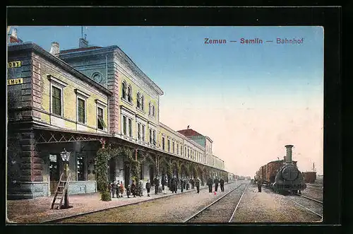 AK Semlin, Bahnhof mit Eisenbahn