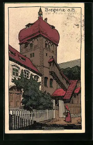 Steindruck-AK Bregenz a. B., Idyll am Martinsturm