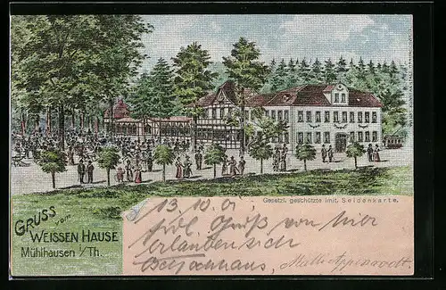 Seiden-Imitations-AK Mühlhausen in Th., Gasthaus am weissen Hause