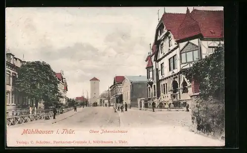 AK Mühlhausen /Thür., Obere Johannisstrasse mit Turm