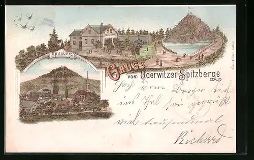 Lithographie Oderwitz, Gasthaus Spitzberg, Ortspartie