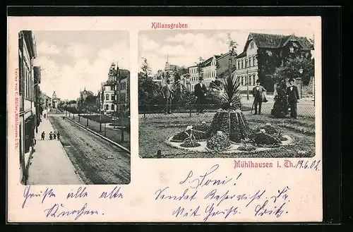 AK Mühlhausen /Thür., Strasse Kiliansgraben, Blumenbeet