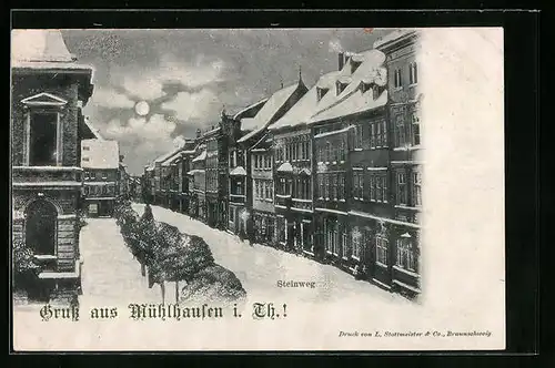 AK Mühlhausen /Thür., Steinweg-Strasse im Winter