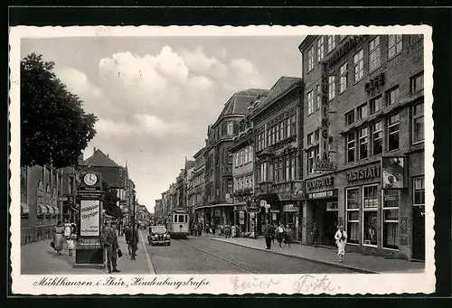 AK Mühlhausen /Thür., Hindenburgstrasse mit Kino Thuringia-Haus