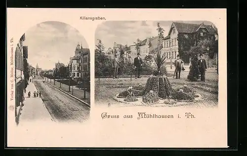 AK Mühlhausen /Thür., Strasse am Kiliansgraben, Grünanlage