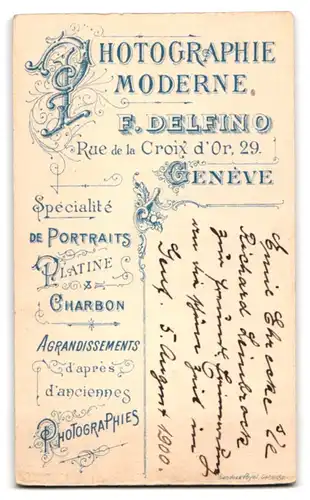 Fotografie F. Delfino, Genève, 29, Rue de la Croix d`Or, Eleganter Herr mit Oberlippenbart