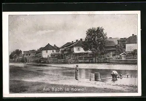 AK Kowel, Deutsche Soldaten bei der Wäsche an einem Bach